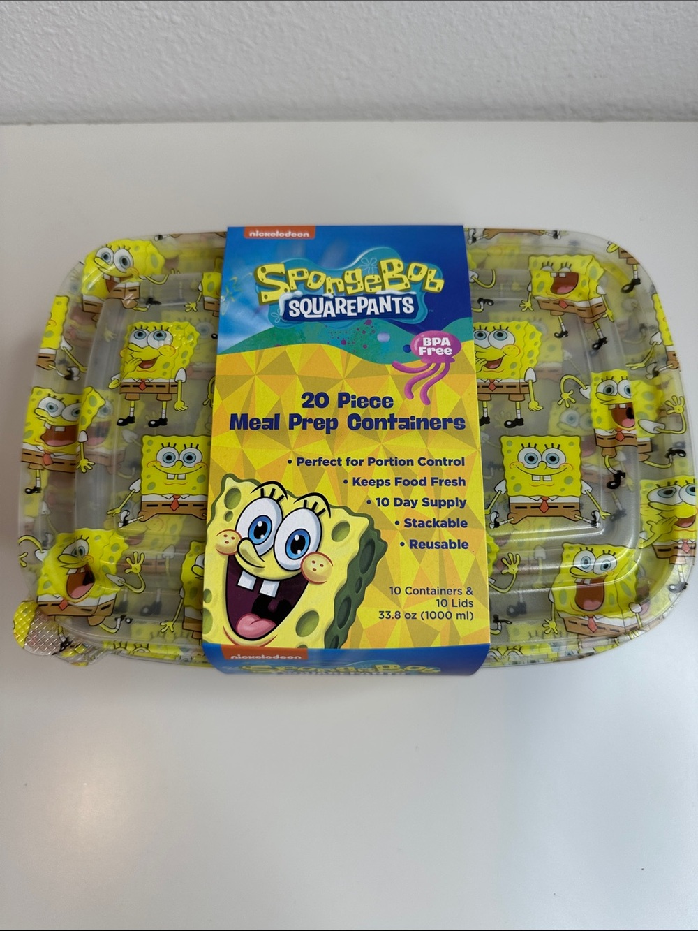 SpongeBob SquarePants Yellow Meal Prep Containers with Blue Label - 20 Piece